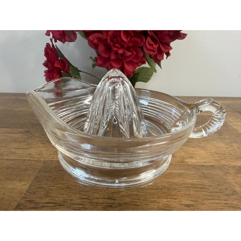 Vintage Glass Citrus Juicer‎ Reamer Depression Glass Clear Lemon Juicer MCM